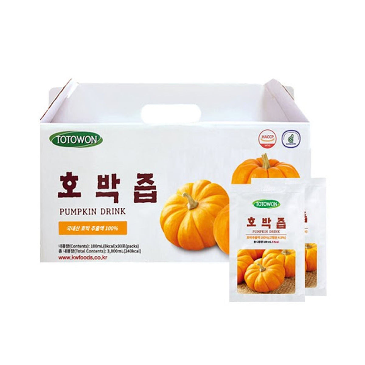 Totowon Pumpkin Drink 3.38oz x 30, 토토원 호박즙 100ml x 30