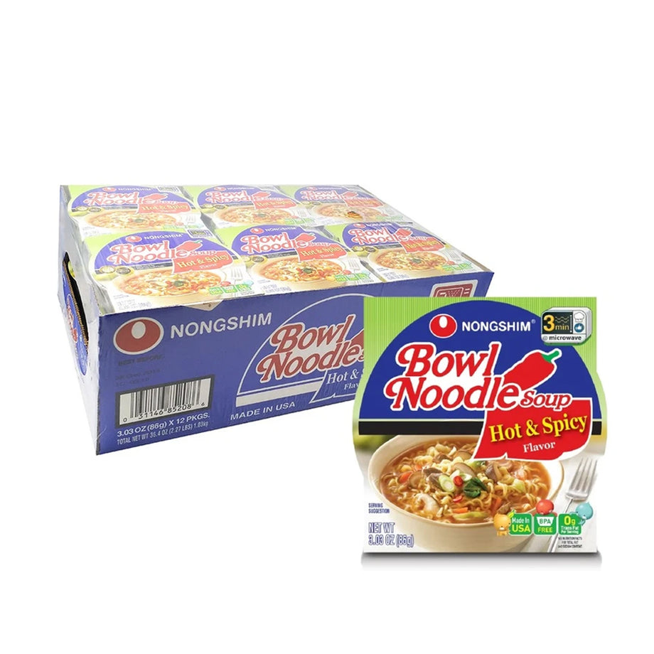 NongShim Bowl Noodle Soup Hot & Spicy Box 3.03oz x 12, 농심 육개장
