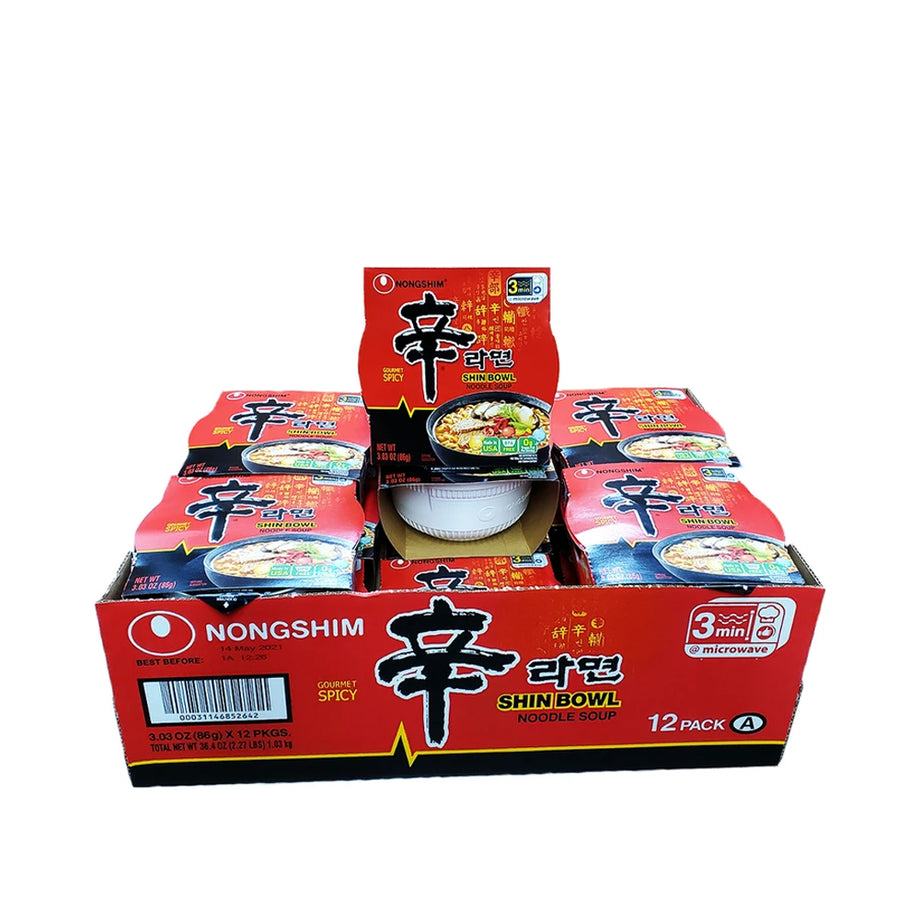 NongShim Shin Bowl Noodle Soup 3.03oz x 12, 농심 신라면 사발면 컵라면 박스 86g x 12