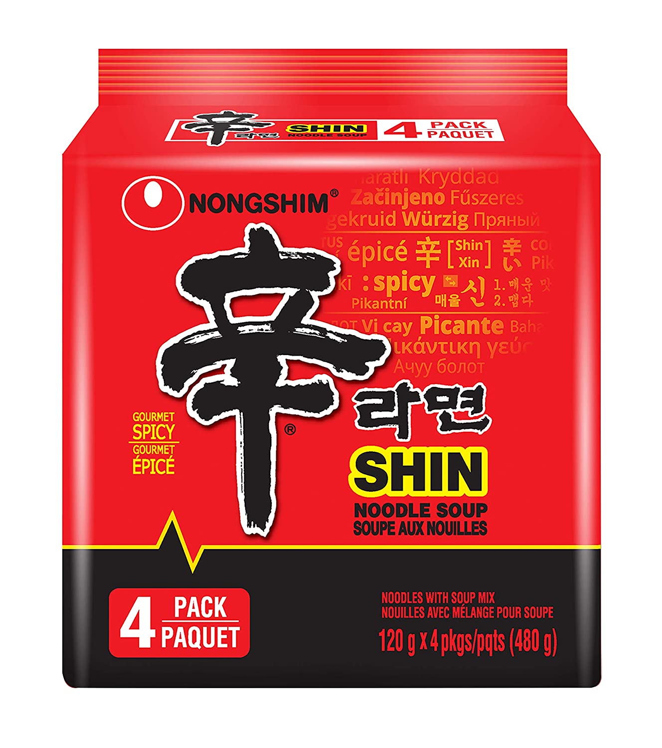 NongShim Shin Original Ramyun 4.2oz x 4, 농심 신라면 멀티 120g x 4