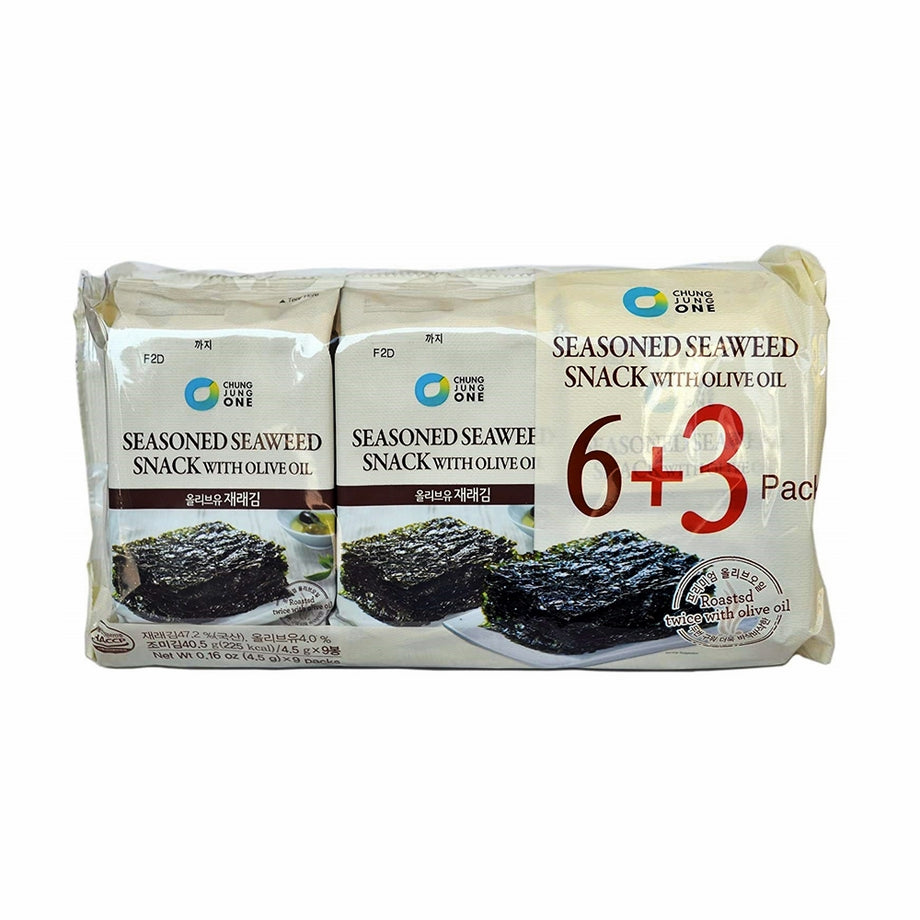 Chung Jung One Seasoned Seaweed Snack with Olive Oil 0.16oz x 9